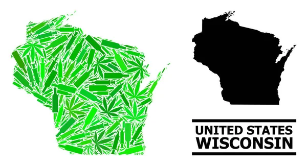 Drugs Mosaic Mappa dello Stato del Wisconsin — Vettoriale Stock