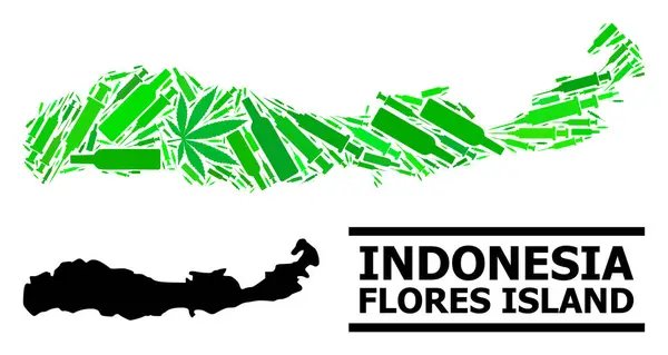 Adicción Mosaico Mapa de Indonesia - Isla de Flores — Vector de stock