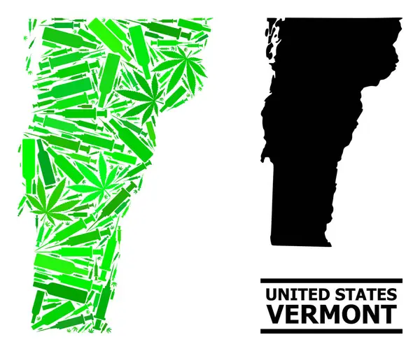 Mosaico de Drogas Mapa del Estado de Vermont — Vector de stock