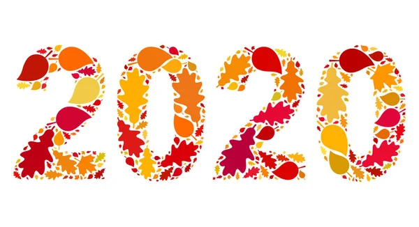 Icono de composición de otoño de dígitos de año 2020 con hojas de otoño —  Fotos de Stock