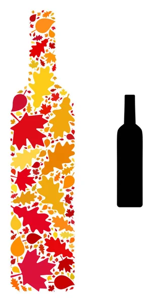 Wine Bottle Autumn Composition Icon with Fall Leaves — Stock Vector