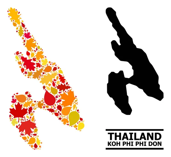 Jesienne liście - Mapa Mozaiki Koh Phi Don — Wektor stockowy