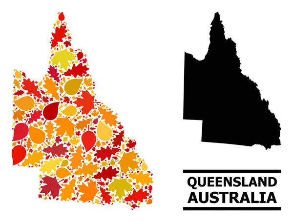 Podzimní listy - Mozaika Mapa australského Queenslandu — Stockový vektor