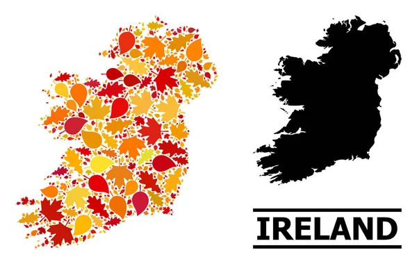 Jesienne liście - Mozaika na mapie Irlandii — Wektor stockowy
