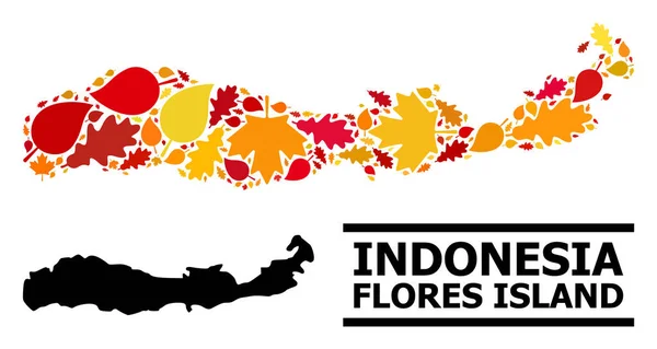 Daun Musim Gugur - Peta Mosaik Indonesia - Pulau Flores - Stok Vektor