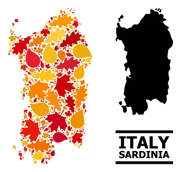 Folhas de outono - Mapa mosaico da região da Sardenha — Vetor de Stock