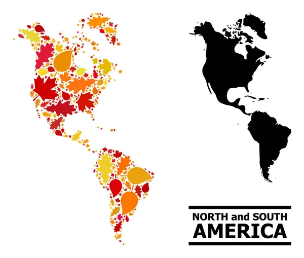 秋の紅葉-南米と北米のモザイクマップ — ストックベクタ