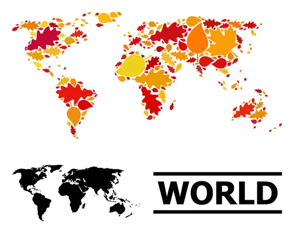 Hojas de otoño - Mapa de mosaico del mundo — Vector de stock