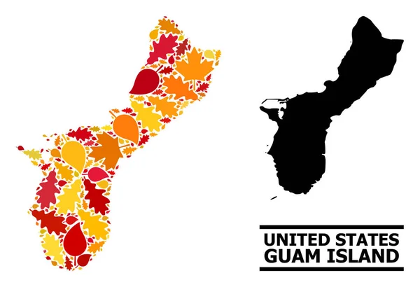 Hojas de otoño - Mosaico mapa de la isla de Guam — Vector de stock