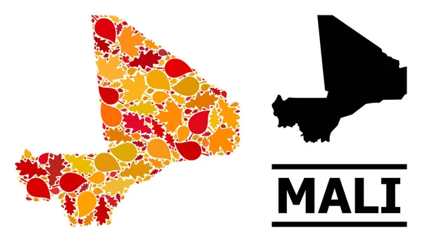 Hojas de otoño - Mapa de mosaico de Malí — Vector de stock