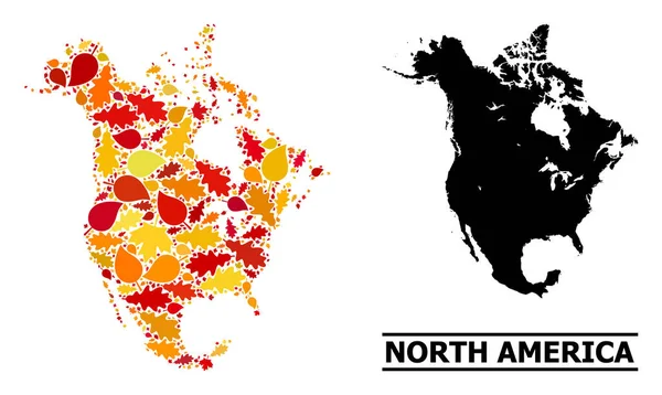 Hojas de otoño - Mapa mosaico de América del Norte — Archivo Imágenes Vectoriales