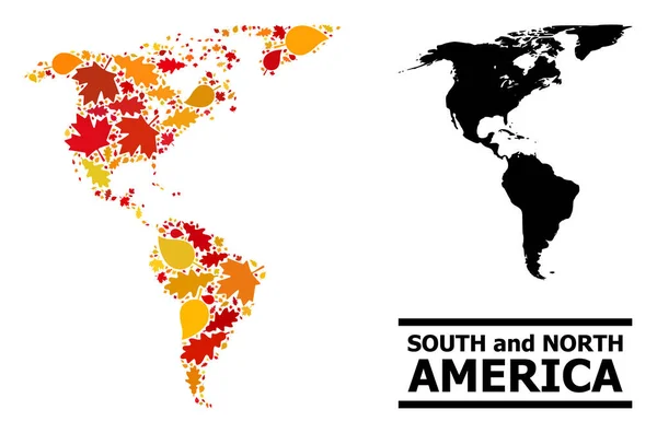 秋の紅葉-南米と北米のモザイクマップ — ストックベクタ