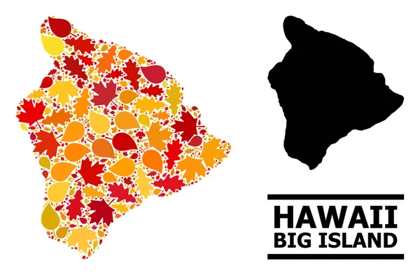 Hojas de otoño - Mapa mosaico de Hawaii Big Island — Vector de stock