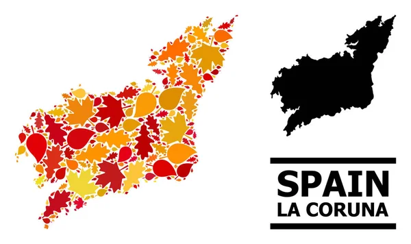 Folhas de outono - Mapa mosaico da província de La Coruna —  Vetores de Stock