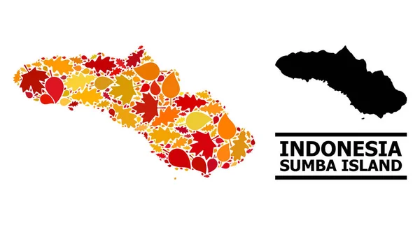 Podzimní listy - Mozaika Mapa ostrova Sumba — Stockový vektor