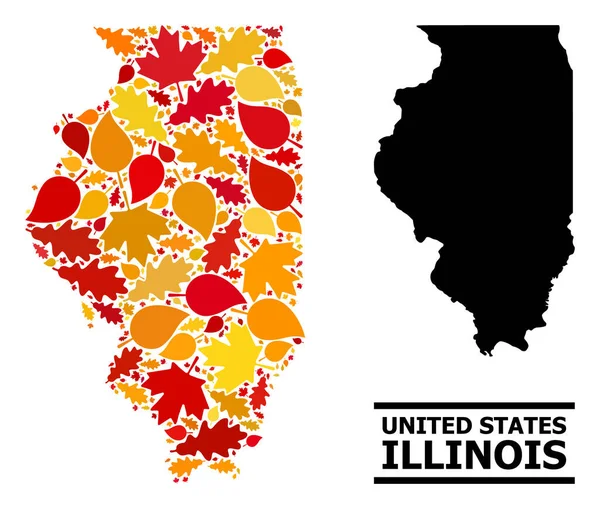 Autumn Leaves - Mappa Mosaico dello Stato dell'Illinois — Vettoriale Stock