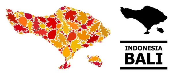 Jesienne liście - mapa mozaiki wyspy Bali — Wektor stockowy