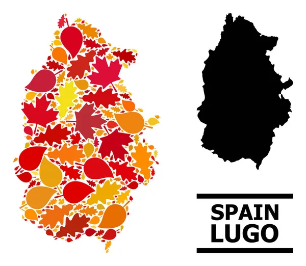 Autumn Leaves - Mosaic Map of Lugo Province — Stock Vector