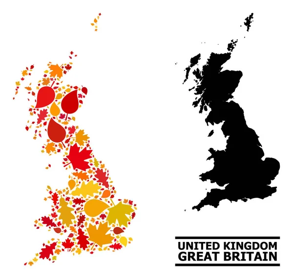 Höstlöv - Mosaikkarta över Storbritannien — Stock vektor