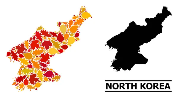 Hojas de otoño - Mapa de mosaico de Corea del Norte — Archivo Imágenes Vectoriales