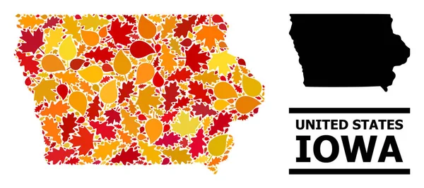 Foglie d'autunno - Mappa Mosaico dello Stato dell'Iowa — Vettoriale Stock