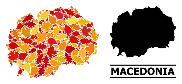 Herbstblätter - Mosaik-Karte von Mazedonien — Stockvektor