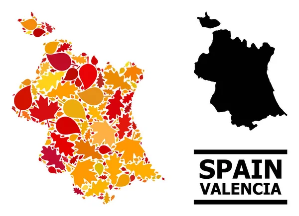 Folhas de outono - Mapa mosaico da província de Valência —  Vetores de Stock
