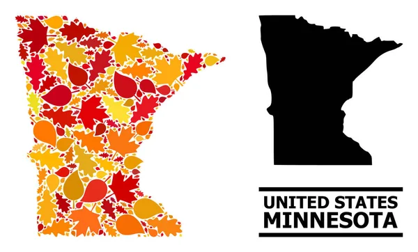 Foglie di autunno - Mappa Mosaico di Minnesota State — Vettoriale Stock