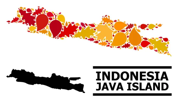 Autumn Leaves - Mosaic Map of Java Island — Stock Vector