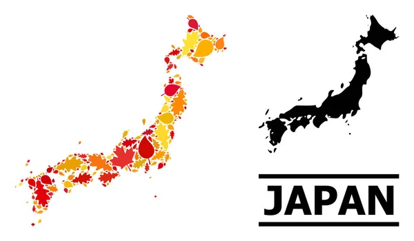 Hojas de otoño - Mapa de mosaico de Japón — Vector de stock