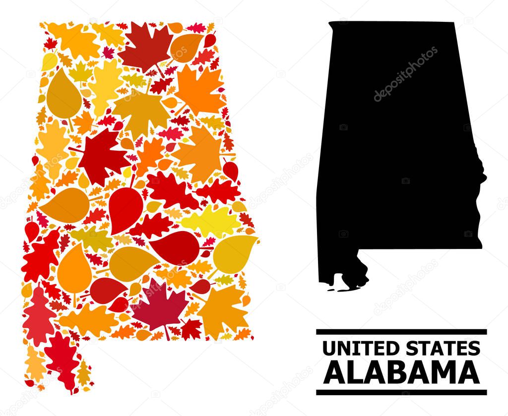 Autumn Leaves - Mosaic Map of Alabama State