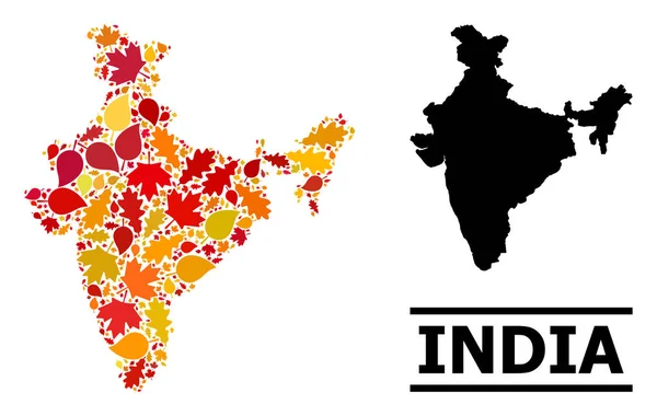 Foglie d'autunno - Mappa Mosaico dell'India — Vettoriale Stock