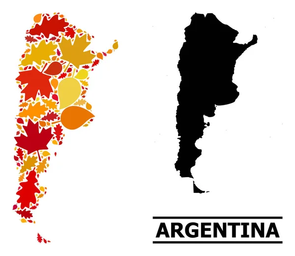 Осенние листья - Мозаичная карта Аргентины — стоковый вектор