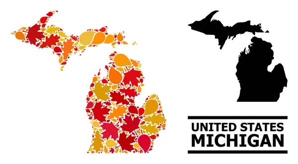 Autumn Leaves - Mappa Mosaico dello Stato del Michigan — Vettoriale Stock