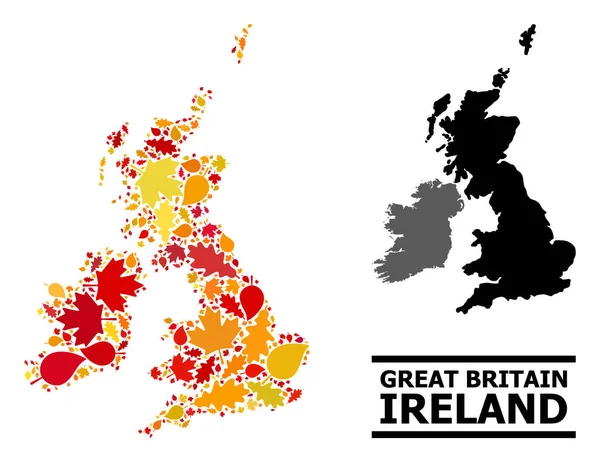 Höstlöv - Mosaikkarta över Storbritannien och Irland — Stock vektor