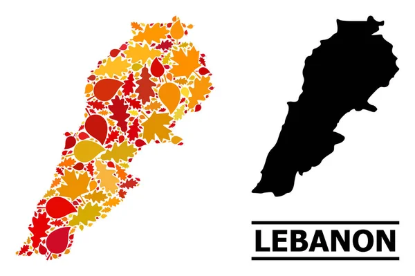 Autumn Leaves - Mosaic Map of Lebanon — Stock Vector