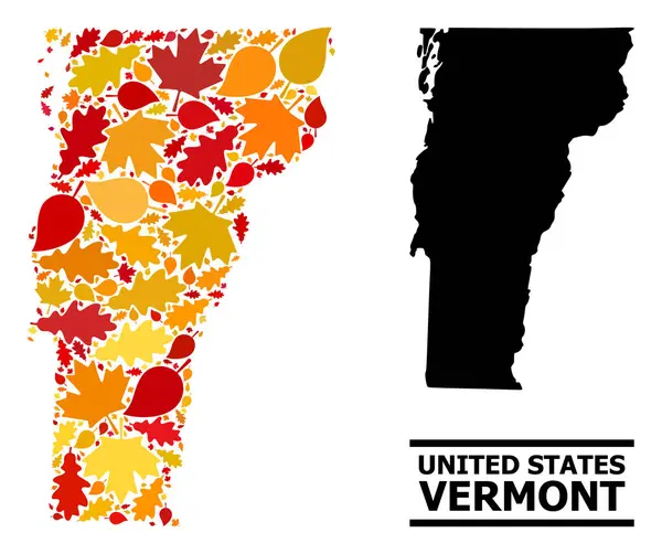 Hojas de otoño - Mapa de mosaico del estado de Vermont — Vector de stock