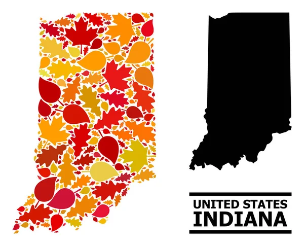 Autumn Leaves - Mosaic Map of Indiana State — 스톡 벡터