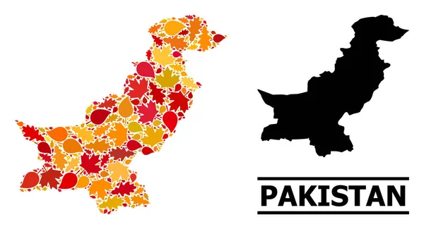 Hojas de otoño - Mapa de mosaico de Pakistán — Vector de stock