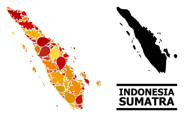 Daun Musim Gugur Peta Mosaik Pulau Sumatera - Stok Vektor