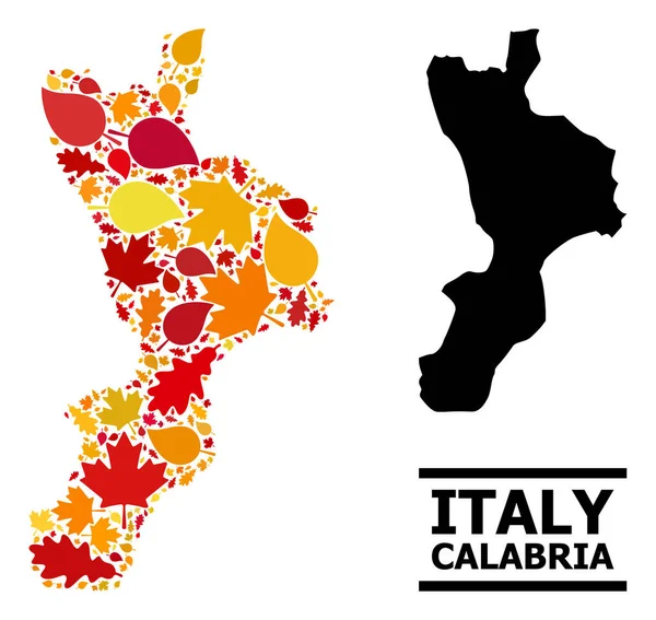 Hojas de otoño - Mapa mosaico de la región de Calabria — Vector de stock