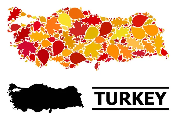 Herbstblätter - Mosaik-Karte der Türkei — Stockvektor