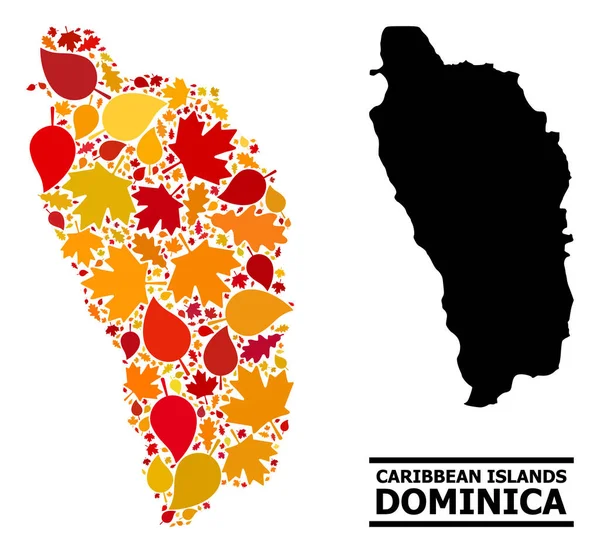 Hojas de otoño - Mosaico mapa de la isla de Dominica — Archivo Imágenes Vectoriales