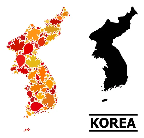 Autumn Leaves - Mosaic Map of Korea — Stock Vector