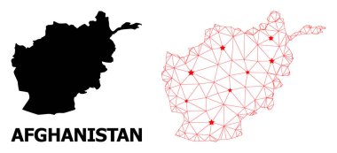 Afganistan 'ın Kızıl Yıldızlı Ağ Çokgen Haritası