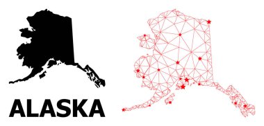 Kırmızı Yıldızlı Alaska Eyaletinin Çokgen Haritasını Çerçevele