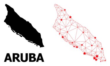 Aruba Adasının Kızıl Yıldızlı Çokgen Haritası