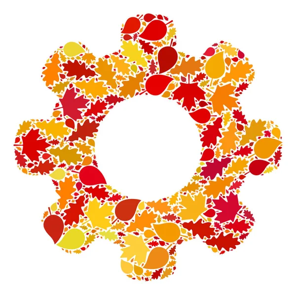 Vistuig Wiel Herfst Collage Ikoon met herfstbladeren — Stockvector