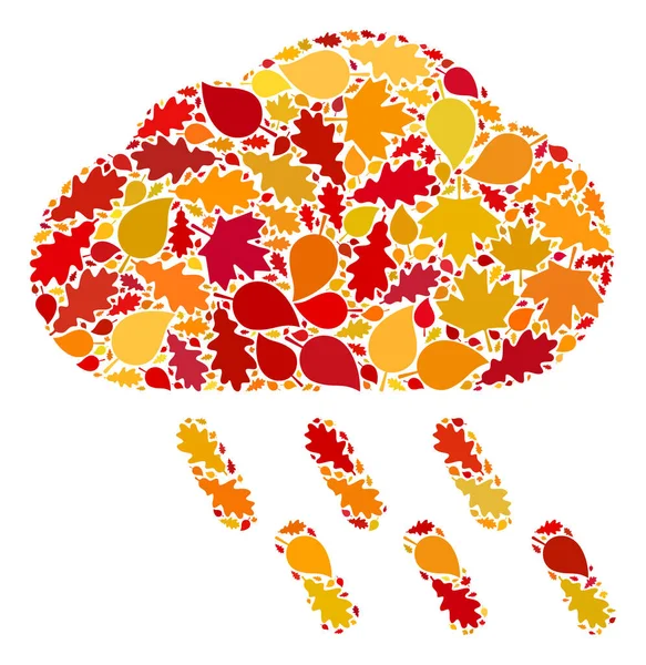 Ícone de composição de outono de chuva com folhas de queda — Vetor de Stock