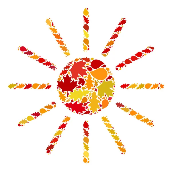 Sun Autumn Mosaic Icon with Fall Leaves — Stock Vector
